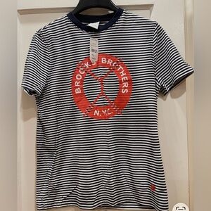 Brooks Brothers Navy Striped Tee with Red Emblem, NWT